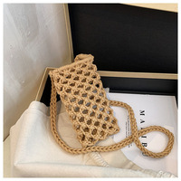 Bolso de Mano Tejido a Crochet Hecho a Mano al por Mayor, Bolso de Hombro Pequeño Cuadrado de Macramé para Vacaciones en la Playa
