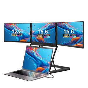 360° Folding 15.6'' Portable Quad Monitor 1 <b>Cable</b> 3 <b>Displays</b> Laptop Screen Extender Height Adjustable Stand for 12-18.5'' Laptop - Product Image 1