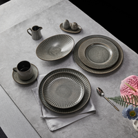 Service de table en céramique européenne ST Reactive Glaze Black Wool Strip, vaisselle élégante, ensemble d'assiettes, restaurant, hôtel, restauration