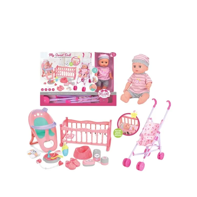 ITTL 14 Zoll Puppe mit IC Sounds pinkeln Spielzeug Puppe Baby wagen mit Stuhl und Bett