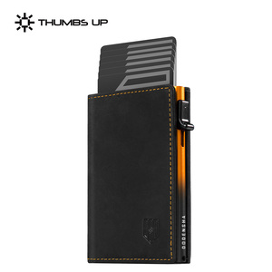 THUMBS-UP <span class=keywords><strong>Crazy</strong></span> <span class=keywords><strong>Horse</strong></span> Black Men's Slim RFID Blocking Tarjetero Monedero Magnético Pop up Trifold Cartera de aluminio - Product Image 1