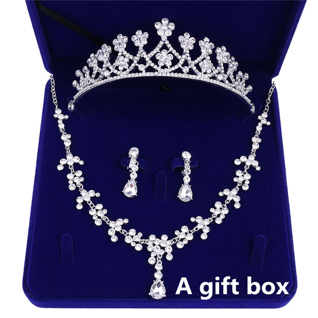 Three-Piece Bride Crown Tiara Necklace Earrings Wedding Hair Accessories Set for Parties and Engagements