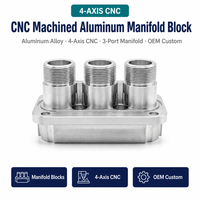 Service d'usinage CNC 4 axes, bloc collecteur en alliage d'aluminium sur mesure, triple ports, tours filetées, trous de montage, précision OEM