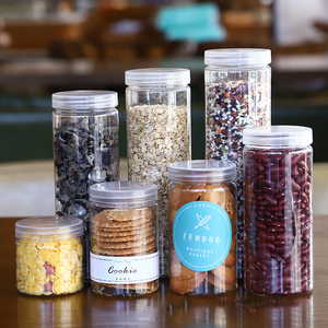 Wholesale Empty 500ml 650ml 750ml Transparent PET Candy <b>Cookie</b> Nut Skin Care Serum Storage Container Plastic Food <b>Jar</b> with Lids - Product Image 1
