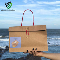 Sac en papier kraft avec poignée, sac cadeau en kraft brun épais, logo imprimé personnalisé, fermeture à cordon pour l'emballage de vente au détail de café