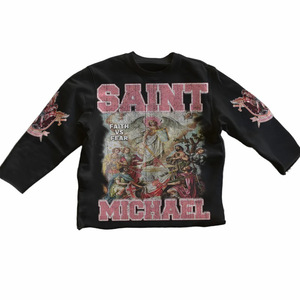 Maglietta a maniche lunghe con grafica vintage Saint Michael Faith Vs <span class=keywords><strong>Fear</strong></span>, maglietta streetwear con orlo artistico religioso retrò - Product Image 2