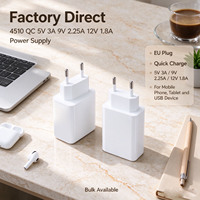 Adaptor Daya Kompetitif 4510 QC 5V 3A 9V 2.25A 12V 1.8A Colokan EU untuk Penggunaan Ponsel, Kamera, Speaker, dan Tablet, Pengisi Daya Ponsel