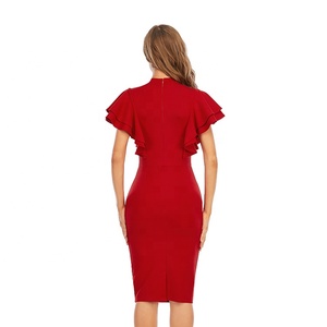 Vestido Rojo Usa di alta qualità fornitori abiti rossi carriera autunno abbigliamento donna inverno Retro abito lavorato a <span class=keywords><strong>maglia</strong></span> a costine rosse - Product Image 4