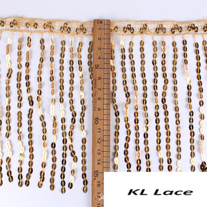 Lebar 17 Cm Rayon Poliester Emas <span class=keywords><strong>Glitter</strong></span> Payet Pinggiran Rumbai Renda Potong untuk Tari Latin Kostum Aksesoris dan Tirai - Product Image 3
