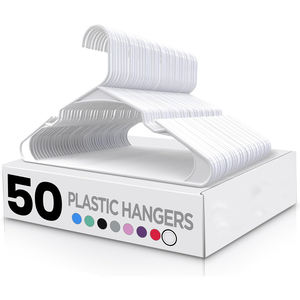 Cintres pour vêtements à domicile, lot de 50 - Cintres en plastique blancs, gain de place - Cintres durables avec rainures pour les épaules - Product Image 1