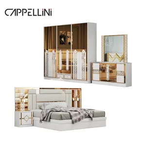 Royal Classic di lusso King Size letto matrimoniale con armadio in legno comò Set Design moderno bianco completo camera da letto Set mobili