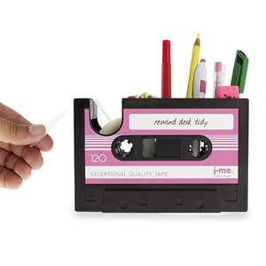 Creative Multifunction Pen Holder Retro Cassette Tape Dispenser Pencil Holder Desk Organizer - Red