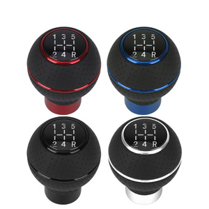 Car Gear <b>Shift</b> <b>Knob</b> 5-Speed Leather Aluminum Round Ergonomic For Manual Transmission Vehicles - Product Image 1