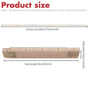 Règle pliante en bois 2M règle <span class=keywords><strong>pliable</strong></span> avec des mesures en pouces et métriques pour les ingénieurs électriciens charpentier - Product Image 2