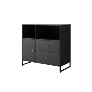 black color fashion design household furniture 1 door and 2 drawer cabinet living room organizer display cabinet