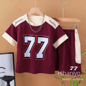 ชุดกีฬาวิ่งแขนสั้นสำหรับเด็กชายและเด็กหญิง เสื้อพูลโอเวอร์บางเบา กางเกงขาสั้น ชุดสองชิ้นสำหรับฤดูร้อน - Product Image 1