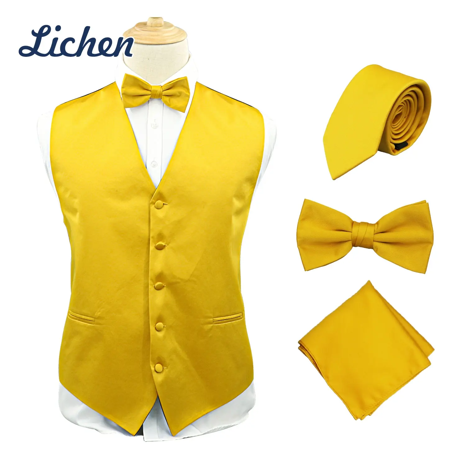 फैशन डिजाइन ठोस साटन रंगीन सूट बनियान नेकटाई धनुष टाई वास्कट के लिए सेट