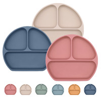 Assiette à ventouse en silicone incassable et écologique pour bébé, sans BPA, résistante au lave-vaisselle, avec compartiments, pour l'alimentation des tout-petits