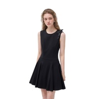 Robe noire sans manches pour femme VEGA CHANG avec détail nœud et jupe évasée pour occasions formelles et tenues de soirée