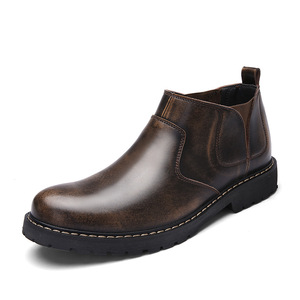 Bottes pour hommes, bottes d'hiver en cuir véritable pour hommes, bottes en laine thermique et coton, bottes à semelle épaisse en cuir de vachette - Product Image 1