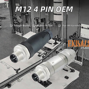 Connecteur industriel étanche OEM M12 à 4 broches mâle-femelle pour panneau, avec contact en cuivre pour câble d'alimentation - Product Image 2