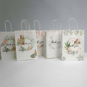 Floral Design 16*8*22cm Kraft Paper Gift <b>Bags</b> With Handle for Business Shopping Wedding Party Gifts - Product Image 5