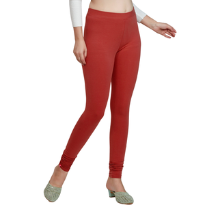 Mallas largas de algodón rojo para mujer, pantalones cómodos de tela suave ajustados estirables para mujer, moda de uso diario - Product Image 4