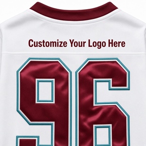 Maillot de hockey sur glace de qualité supérieure, blanc, bordeaux, turquoise, manches longues, col en V, unisexe, adulte, en maille - Product Image 4