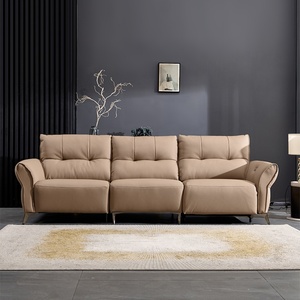 Sofá de cuero reclinable de lujo de estilo europeo función eléctrica extensible moderno para sala de estar para cuatro personas muebles de madera - Product Image 2