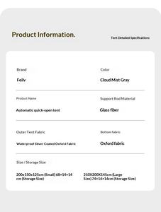 Tente automatique d'extérieur pour 3 à 4 personnes, 2 ou 1 personne, tente de maisonnette intérieure <span class=keywords><strong>anti</strong></span>-<span class=keywords><strong>UV</strong></span> et <span class=keywords><strong>anti</strong></span>-insectes pour adultes et enfants - Product Image 5