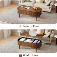 Table basse relevable cannelée avec rangement dissimulé, design moderne du milieu du siècle, en bois, pour salon