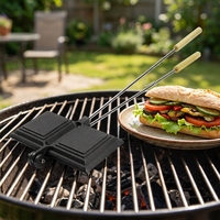 Poêle à gaufres en fonte à long manche personnalisée avec couvercle, écologique, pour sandwichs, hamburgers, pains et gâteaux