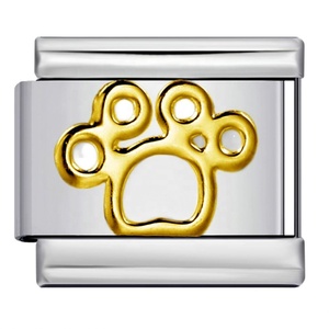 Pulsera de Charms Italianos de Acero Inoxidable de 9mm para Niños, Estilo Vintage, Eslabones Modulares Clásicos, con Lindas Huellas de Pata de Perro, Dorado - Product Image 1