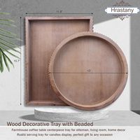 Plateau de service rond en bois avec perles, plateau décoratif rustique en bois pour table basse, centre de table, ottoman, plateaux circulaires style ferme