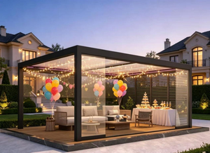 Pérgola <span class=keywords><strong>de</strong></span> Aluminio Innovadora, Resistente al Viento y a la Lluvia, Sistema Motorizado, Ensamblaje en Varios Tamaños, <span class=keywords><strong>con</strong></span> Vidrio y <span class=keywords><strong>Cortinas</strong></span> Personalizadas - Product Image 3