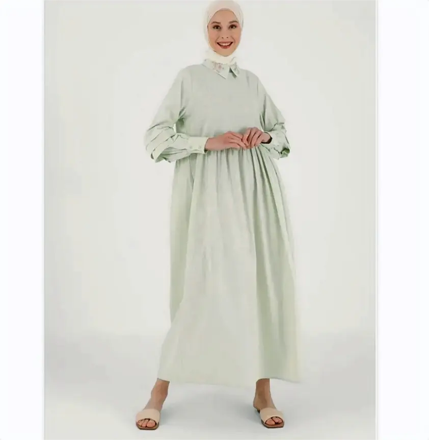YiXin Abaya Großhandel einfarbige Stickerei eine Linie Laterne Ärmel muslimischen Kleid für Frauen islamische Kleider