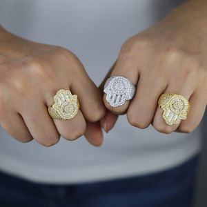 Nouvelle grande taille or argent plaqué <span class=keywords><strong>main</strong></span> anneau donnez-<span class=keywords><strong>moi</strong></span> cinq Type complet Micro Bling CZ pavé bijoux fins arrêter <span class=keywords><strong>la</strong></span> <span class=keywords><strong>main</strong></span> hommes Hip Hop anneau - Product Image 4