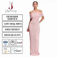 Robe longue en maille rose Joydressing, épaules dénudées, avec appliques florales 3D, moulante, pour soirée, prix d'usine