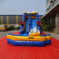 Toboggan aquatique gonflable géant de 16 pieds de haut, toboggan gonflable commercial avec piscine profonde pour enfants et adultes, location pour fêtes et entreprises