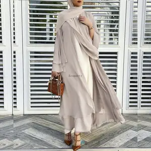 Nuovo Designer ultimi disegni di Abaya di lusso Kimono sciolto aperto Abaya donne musulmane Abaya in pietra tinta unita con sciarpa