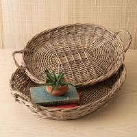 Ensemble de plateaux ronds en osier tressé, grand plateau de table basse rond en osier, petit plateau personnalisé, plateau de service en osier tressé fait main