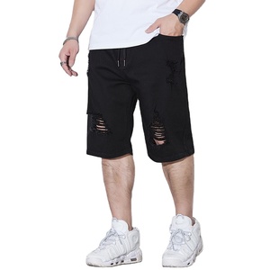 Pantaloncini in denim da <span class=keywords><strong>uomo</strong></span> bicolore lavati con elastico in vita e coulisse, strappati, casual, streetwear - Product Image 2