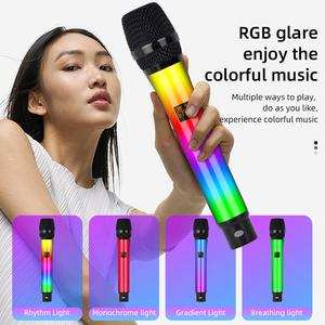 Micrófono de <span class=keywords><strong>Karaoke</strong></span> inalámbrico Luces LED RGB 2 Micrófonos de solapa de mano para adultos Grabación Receptor de canto Batería incluida - Product Image 2