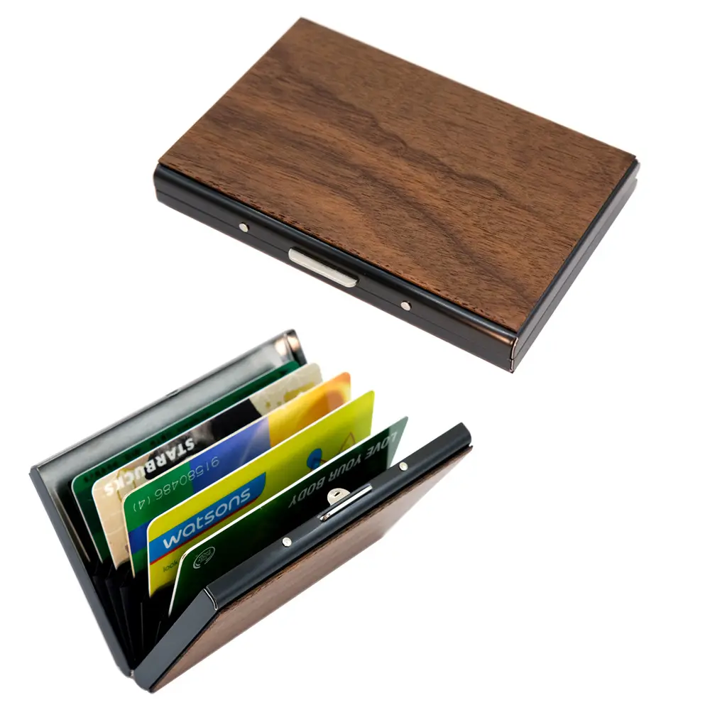 Nuovo porta carte di credito in legno Protector Bank Id porta carte di credito in legno portafoglio porta carte di credito in legno in acciaio inossidabile