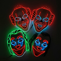 Masque de Clown d'Horreur d'Halloween, Masque LED Multicolore, Masques de Mascarade, Masque de Fête Lumineux Néon, Masques Lumineux qui Brillent dans le Noir