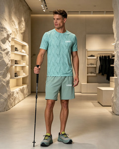 T-shirt pour homme de marque haut de gamme en promotion, respirant et tricoté, ensemble short et t-shirt de sport pour homme - Product Image 3