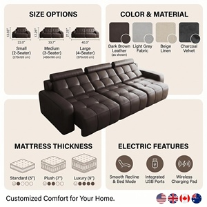 Sofá Cama Seccional Eléctrico Moderno, Juego de Tres Plazas en Cuero Genuino, Patas de Acero Inoxidable, para Uso Comercial/Apartamento/Villa - Product Image 4