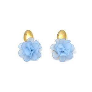 Fashion <b>Stud</b> <b>Earrings</b> <b>Blue</b> Flower Design PVD Gold Plated 316L Stainless Steel Sustainable Resistant - Product Image 1