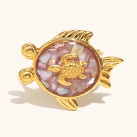 Dingran nouveauté bijoux délicats en acier inoxydable Design Unique plaqué or tortue émail coquille anneaux