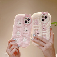 Coque de téléphone antichoc en PC brodée lapin mignon en peluche pour iPhone 13 14 15 16 17 18 Pro Max – Collection Automne Hiver